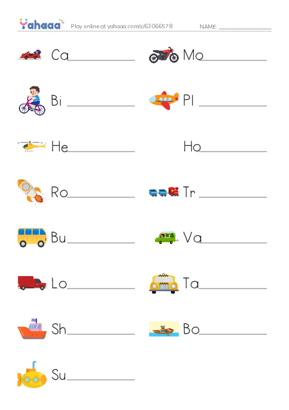 Transport PDF worksheet writing row