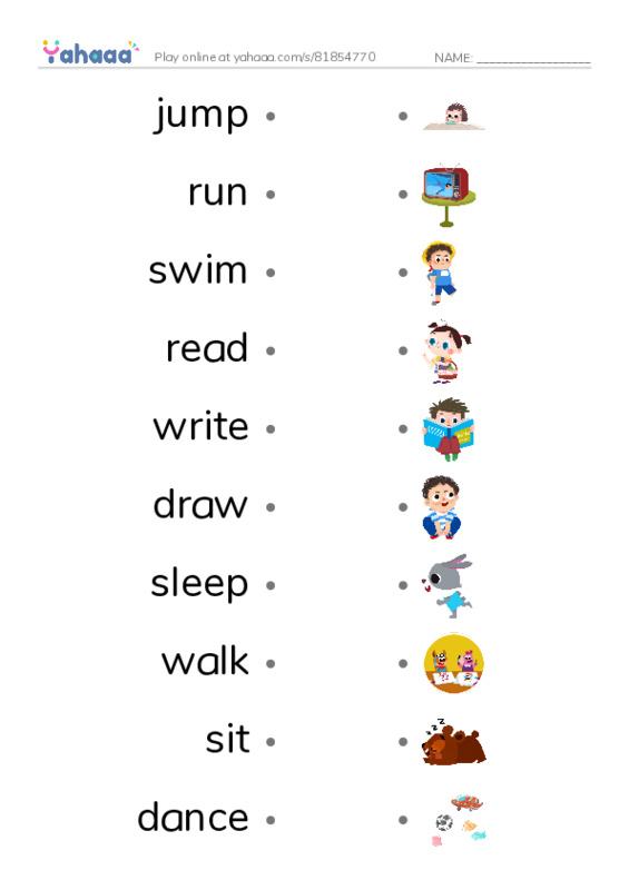 Verbs PDF link match words worksheet