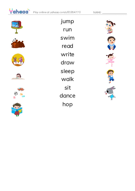 Verbs PDF three columns match words