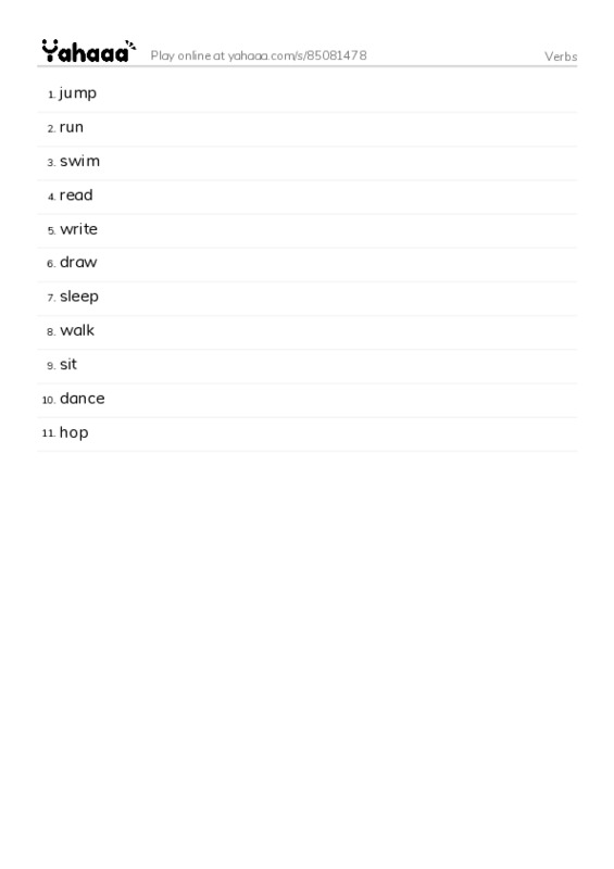 Verbs PDF words glossary