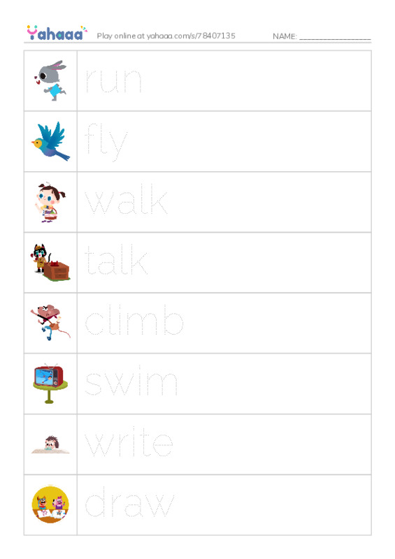 Action Verbs PDF one column image words
