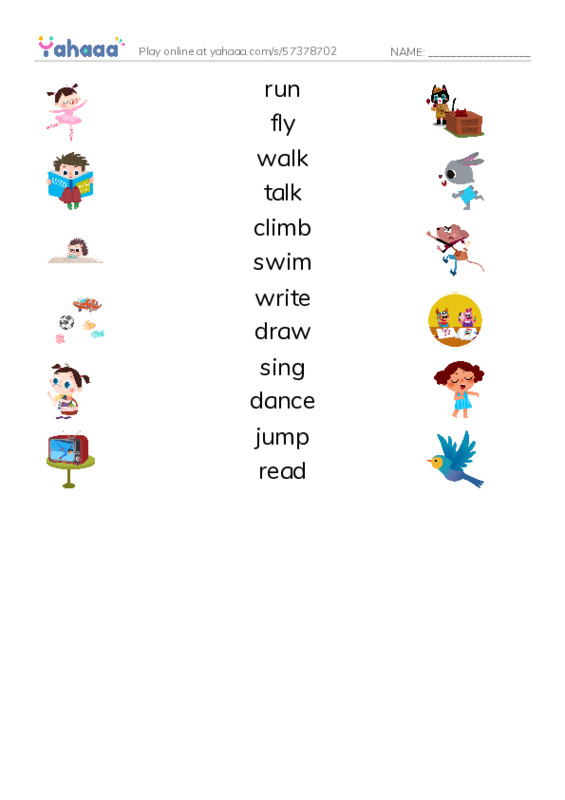 Action Verbs PDF three columns match words