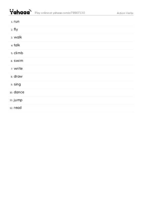 Action Verbs PDF words glossary