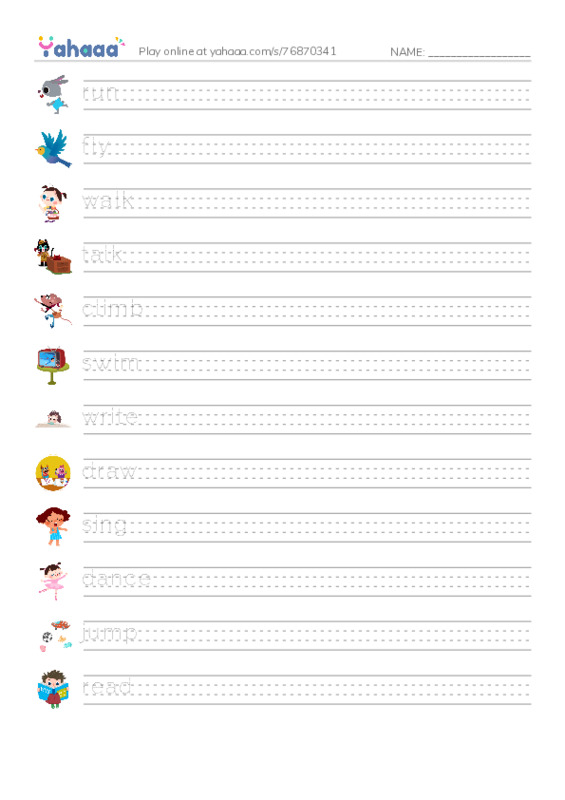 Action Verbs PDF write between the lines worksheet