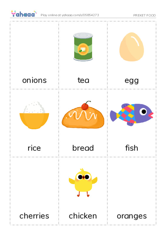 PREKET FOOD PDF flaschards with images
