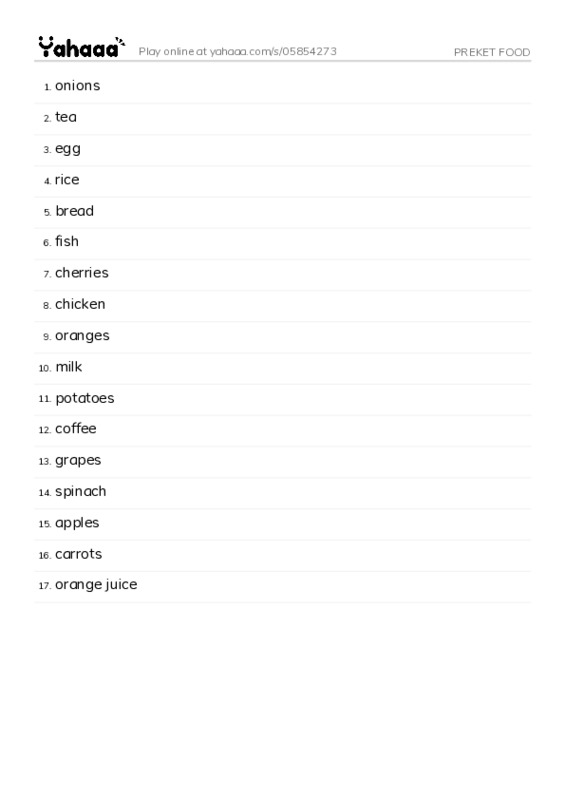 PREKET FOOD PDF words glossary
