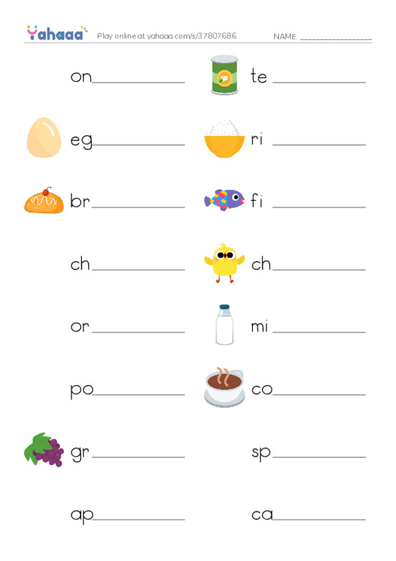 PREKET FOOD PDF worksheet writing row