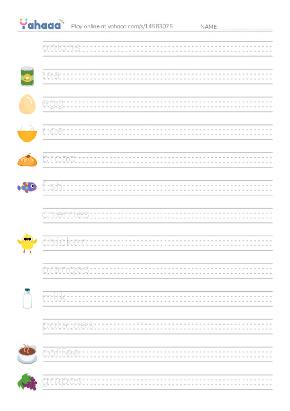 PREKET FOOD PDF write between the lines worksheet