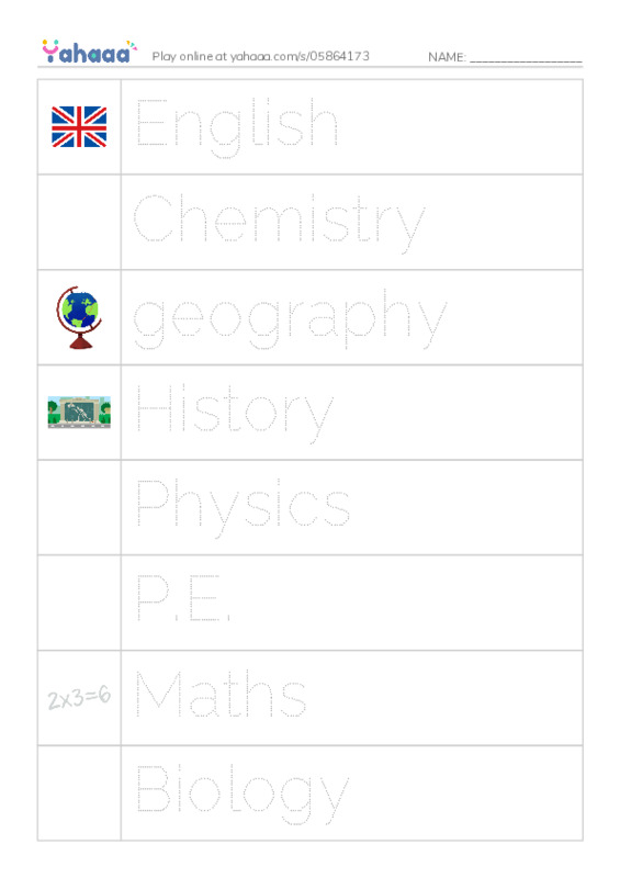 School subjects PDF one column image words