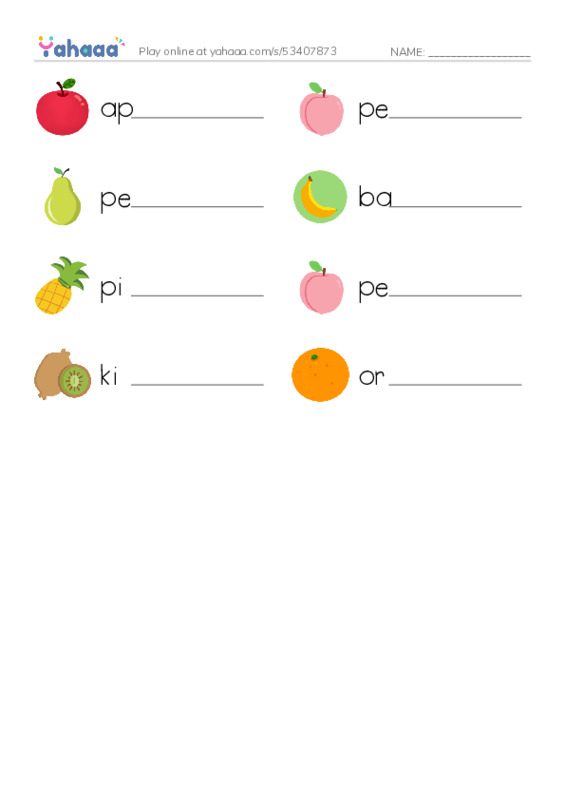 Common fruits PDF worksheet writing row
