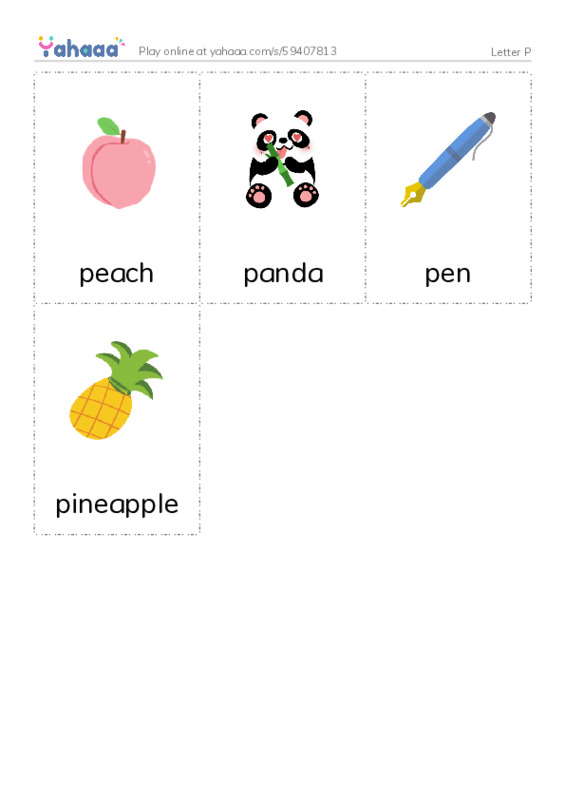 Letter P PDF flaschards with images