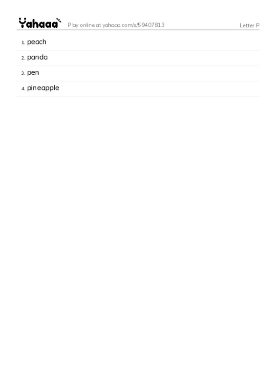 Letter P PDF words glossary