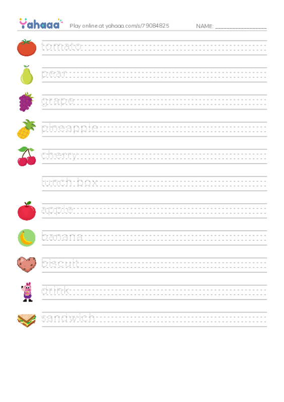 School Food PDF write between the lines worksheet