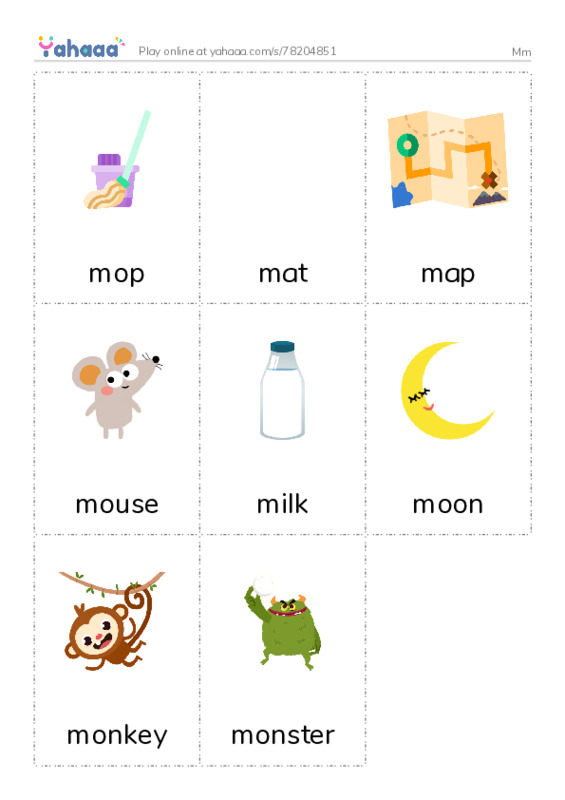 Words to pronounce M PDF flaschards with images