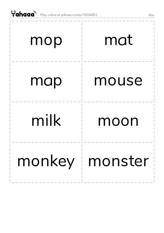 Words to pronounce M PDF two columns flashcards