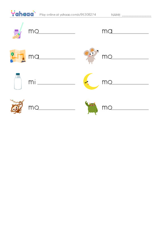 Words to pronounce M PDF worksheet writing row