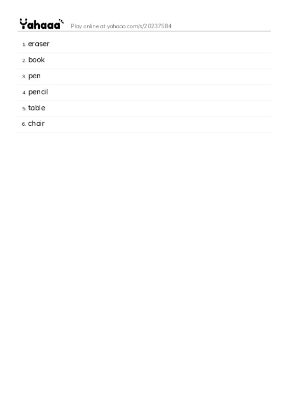 School items PDF words glossary