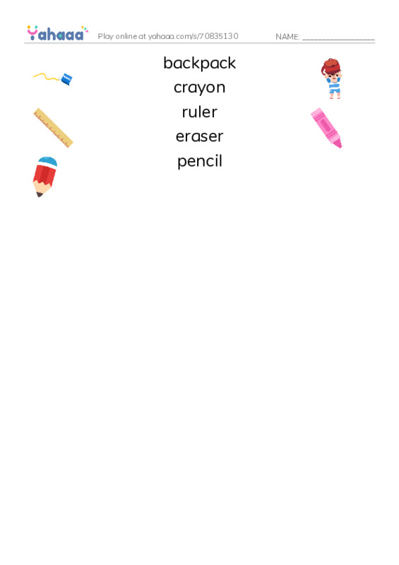 School items PDF three columns match words