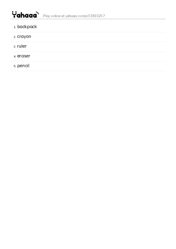 School items PDF words glossary