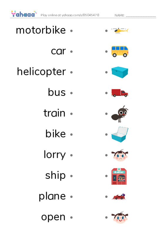 Unit 11. In the street PDF link match words worksheet