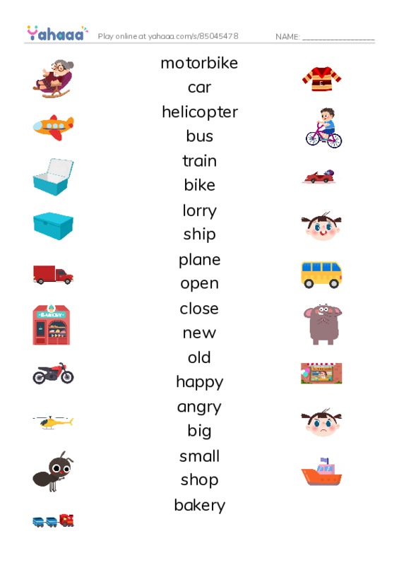 Unit 11. In the street PDF three columns match words