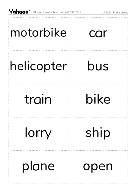 Unit 11. In the street PDF two columns flashcards