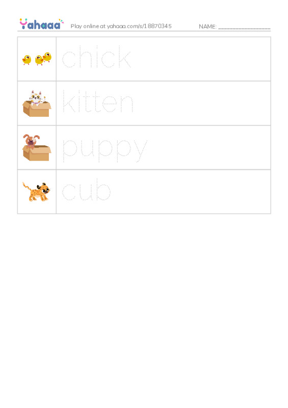 Baby animals PDF one column image words