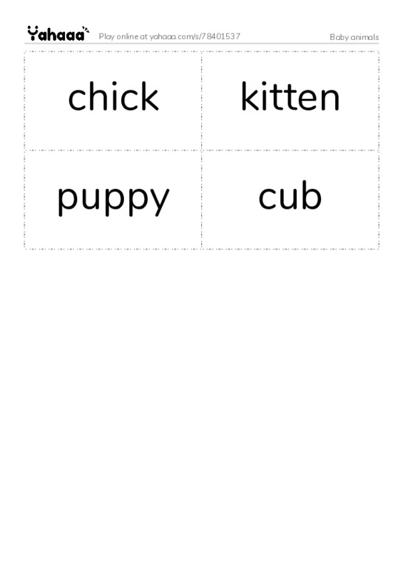 Baby animals PDF two columns flashcards