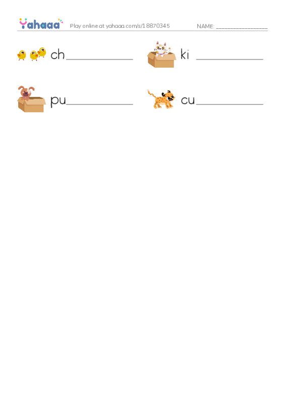 Baby animals PDF worksheet writing row