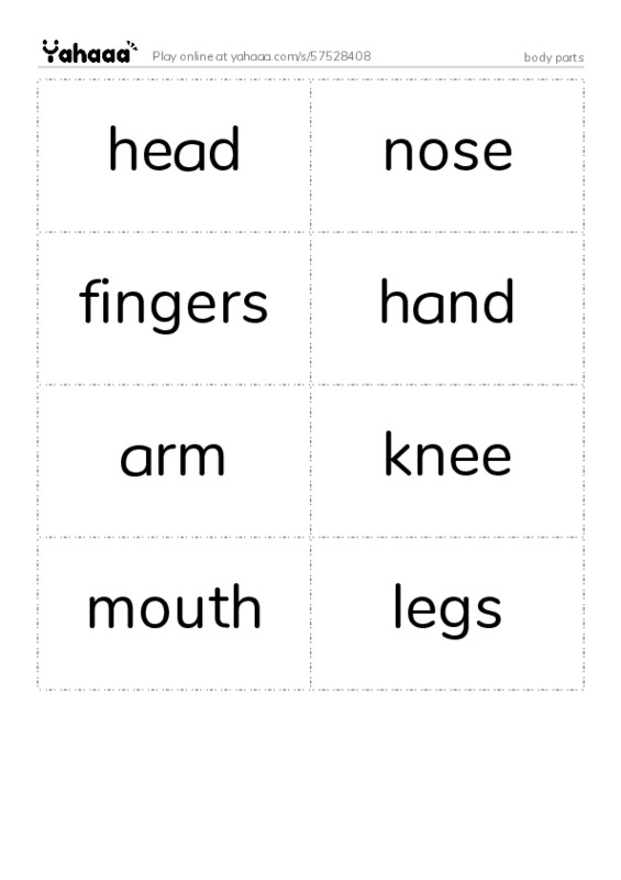 body parts PDF two columns flashcards