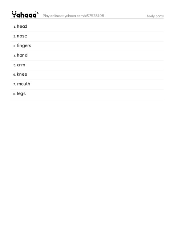 body parts PDF words glossary