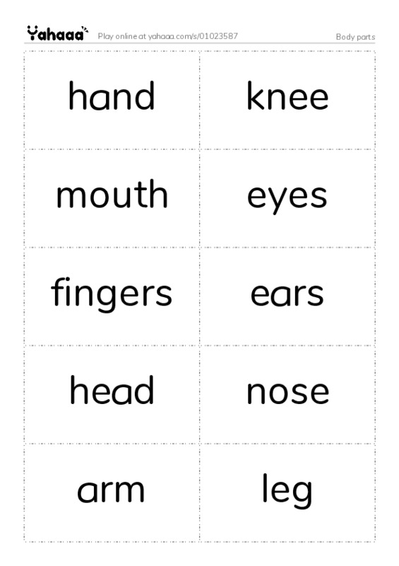 Body parts PDF two columns flashcards