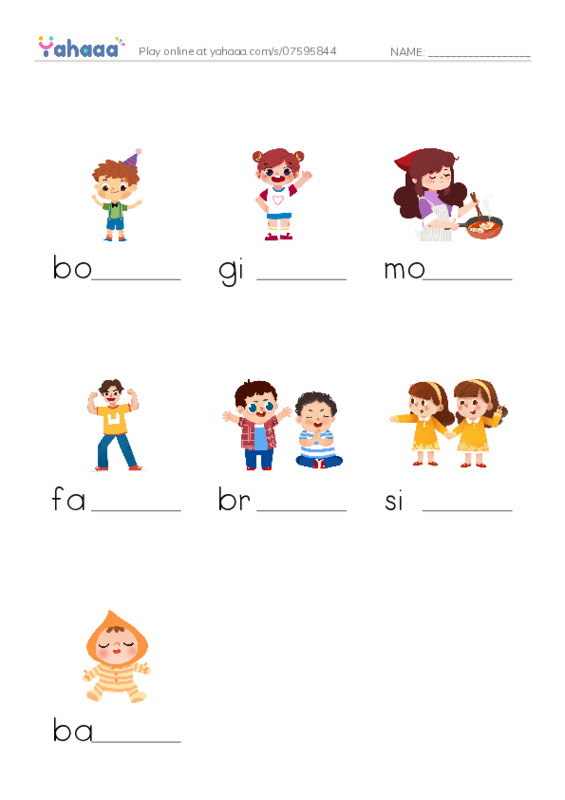 people PDF worksheet to fill in words gaps