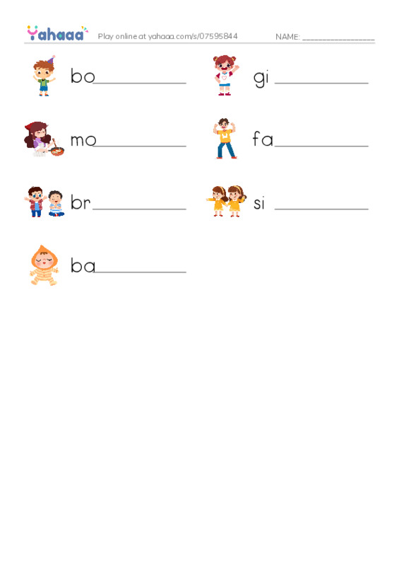 people PDF worksheet writing row