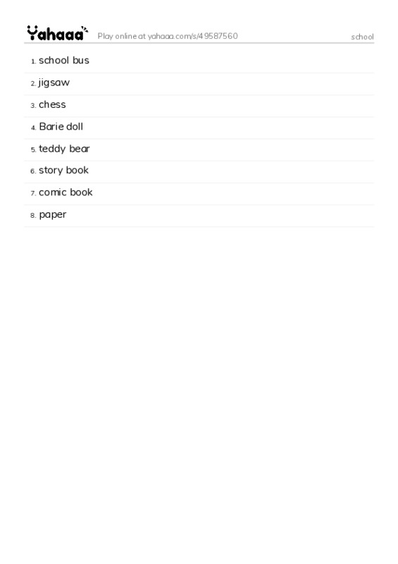After school PDF words glossary