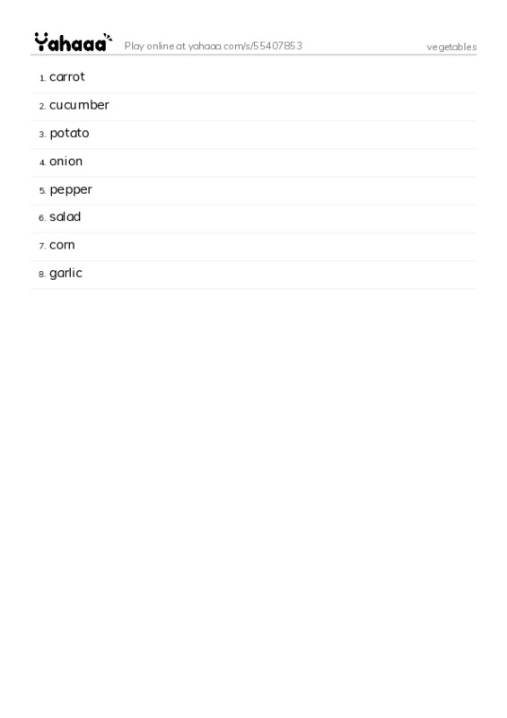 vegetables PDF words glossary