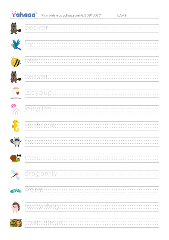 Animals  PDF write between the lines worksheet