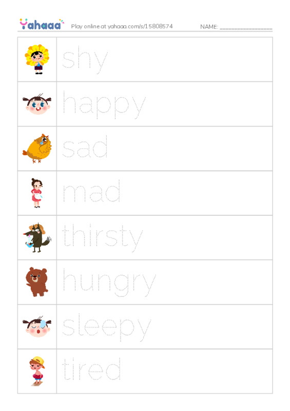 Feelings words PDF one column image words