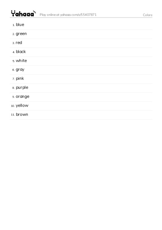Colors  PDF words glossary