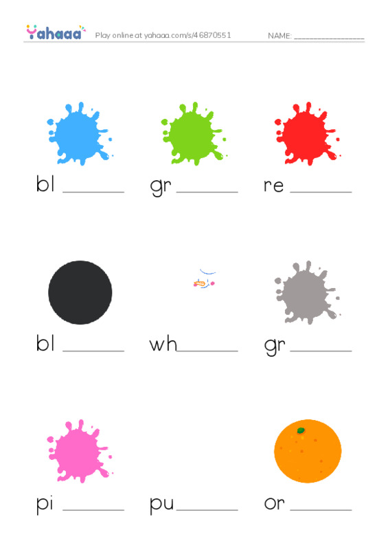 Colors  PDF worksheet to fill in words gaps