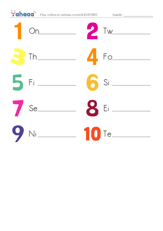 Numbers 1-10 PDF worksheet writing row