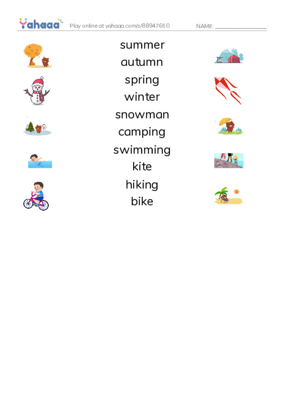 Seasons PDF three columns match words