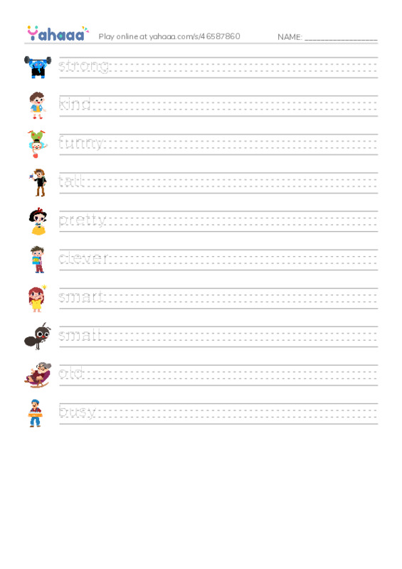 Adjectives  PDF write between the lines worksheet