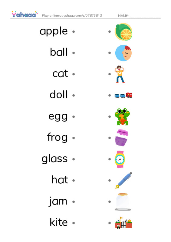 ABC words  PDF link match words worksheet