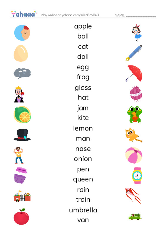 ABC words  PDF three columns match words