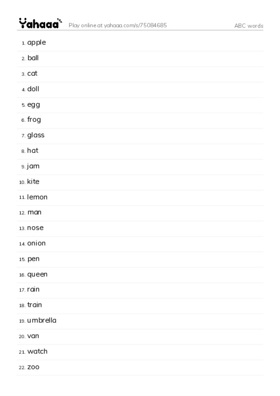 ABC words  PDF words glossary