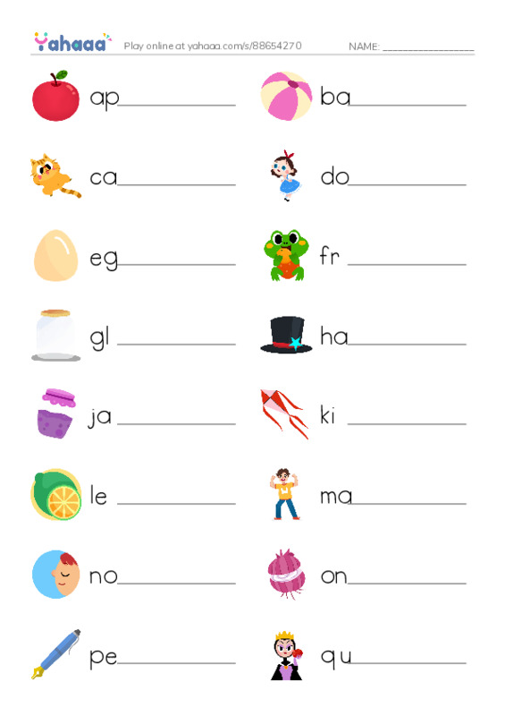 ABC words  PDF worksheet writing row