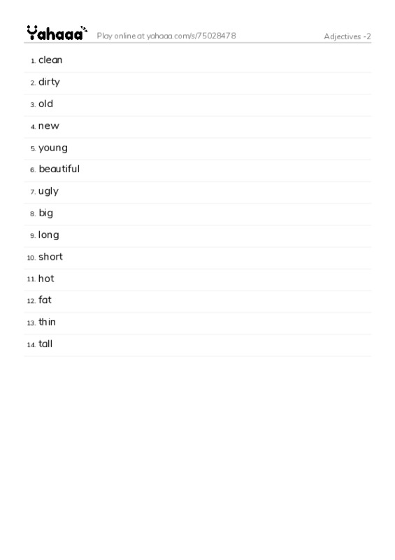 Common Adjectives PDF words glossary