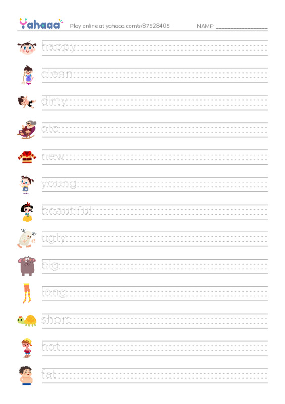 Common Adjectives PDF write between the lines worksheet