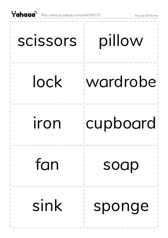 House & Home vocabulary PDF two columns flashcards